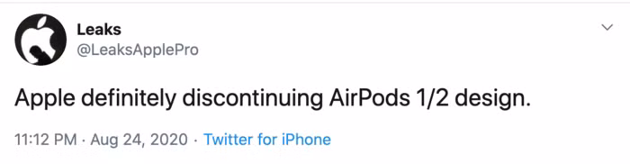 Cụ thể, trong một bài đăng mới nhất trên Twitter, leaker LeaksApplePro cho biết: ''Apple cuối cùng cũng loại bỏ thiết kế của AirPods đời đầu và đời thứ 2 trên AirPods mới''.