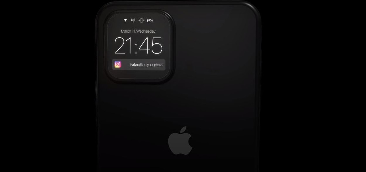 Với ý tưởng này, người dùng có thể nắm bắt được nhanh các thông tin trên iPhone ngay cả khi để úp màn hình điện thoại. Việc hiển thị thông tin trên một màn hình nhỏ hơn cũng có thể giúp iPhone tiết kiệm pin.