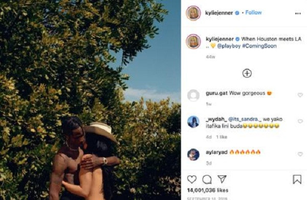 Kylie Jenner và bạn trai cũ Travis Scott cùng bức ảnh tình tứ khi còn mặn nồng, nhận được 14 triệu lượt yêu thích.