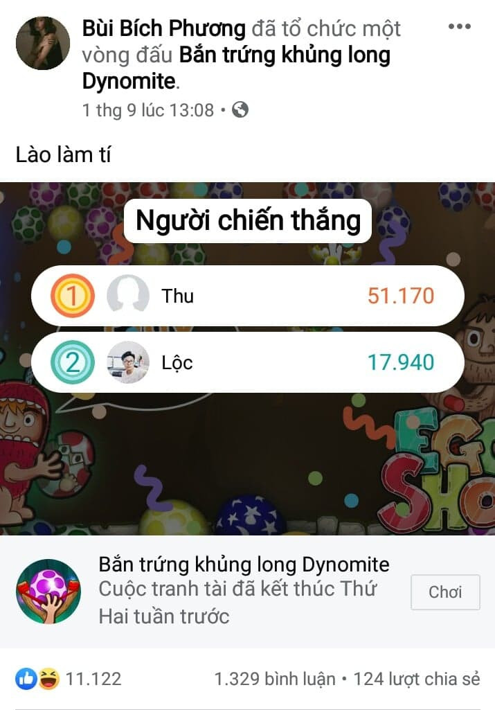Cô cũng thường xuyên rủ rê bạn bè trên Facebook và người hâm mộ cùng chơi tựa game này, tổ chức các vòng đấu cá nhân để nâng cao level bắn trứng.