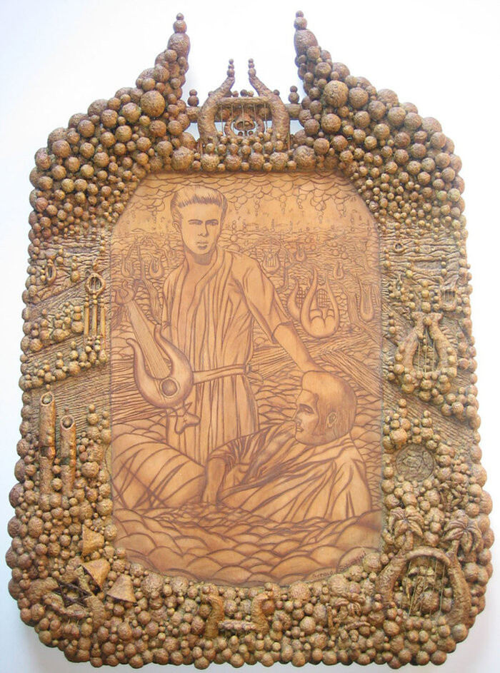 Tranh khắc gỗ James Dean và Elvis Presley tưởng như rất bình thường nhưng lại có giá tới 1,5 triệu USD.