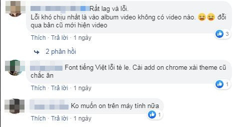 Những người này cũng bày tỏ việc muốn quay trở về sử dụng giao diện cũ nhưng Facebook không cho phép, khiến họ ''không muốn online trên máy tính''.