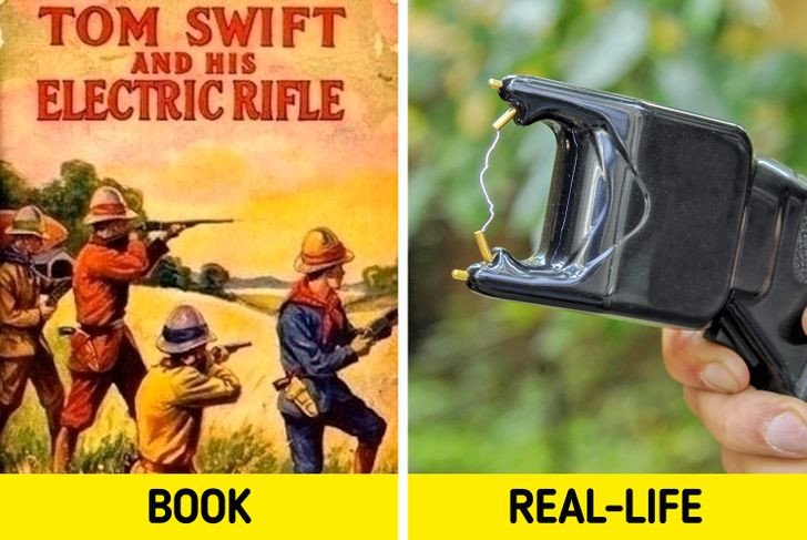 Súng điện được sáng tạo bởi Jack Cover, lấy cảm hứng từ nguyên mẫu trong cuốn sách Tom Swift. iết tắt của tên sách. Ngày nay, những chiếc súng điện dạng nhẹ có thể bảo vệ chúng ta trong tình huồn cần thiết mà không gây nguy hiểm tính mạng người khác.