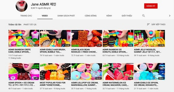 Hiện kênh Jane ASMR giúp chủ nhân thu về khoảng 796 triệu won mỗi tháng (khoảng 15,4 tỷ đồng). Những món ăn được Jane lựa chọn để thực hiện mukbang đa phần cũng là đồ ăn ngọt, thậm chí được tạo hình thành các đồ vật quen thuộc hàng ngày rất độc đáo.