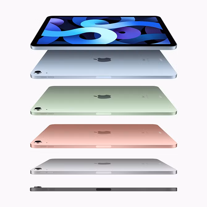 Đây cũng là lần đầu tiên iPad Air có tới 5 lựa chọn màu sắc, bao gồm xám đen, bạc, hồng, xanh lá nhạt và xanh dương, bộ nhớ 32GB hoặc 128GB.