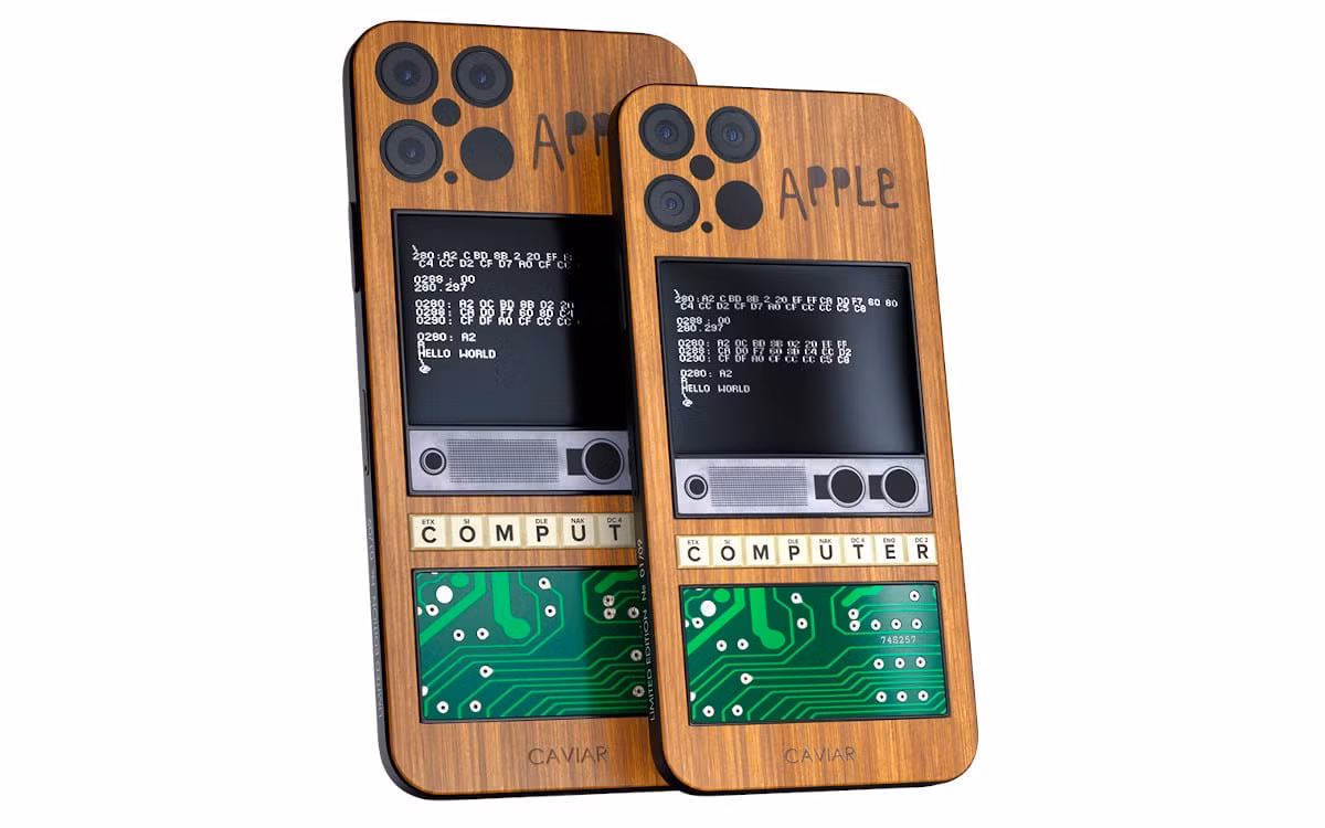  iPhone 12 phiên bản ''iMac thời tiền sử'' mượn ý tưởng từ chiếc máy tính Apple I đời đầu của Táo khuyết. Caviar vốn được được biết đến là ''cha đẻ'' của những chiếc điện thoại cao cấp Apple và Samsung phiên bản ''độ'' cực sang chảnh.