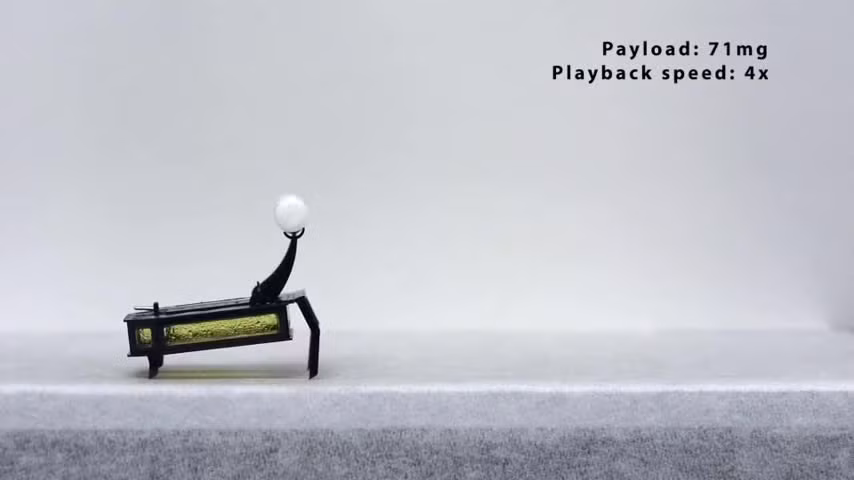 Câu hỏi làm thế nào để tích trữ và chuyển hóa năng lượng trong thiết kế robot nhỏ gọn đã khiến nhóm thiết kế nảy ra ý tưởng làm một hệ thống cơ nhân tạo, có thể co giãn hệt như cơ của người. Và do đó, robot tí hon này được cấp năng lượng bằng nhiên liệu lỏng methanol và sử dụng hệ cơ nhân tạo để bò, leo dốc và mang vác đồ vật trên lưng.