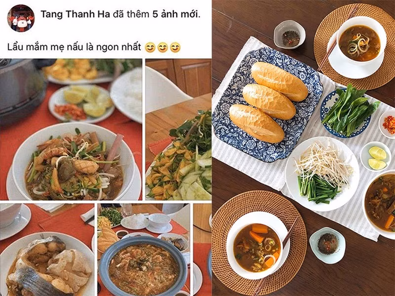 Hà Tăng từng hào hứng chia sẻ: "Mẹ nấu món nào cũng tuyệt vời, Hà và ông xã Louis Nguyễn đều thích. Con cảm ơn mẹ yêu nhiều lắm". Ảnh: FBNV.