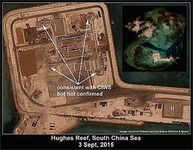 Các công trình bố trí trên Đá Chữ Thập, Trung Quốc chiếm đóng trái phép thuộc chủ quyền Việt Nam.