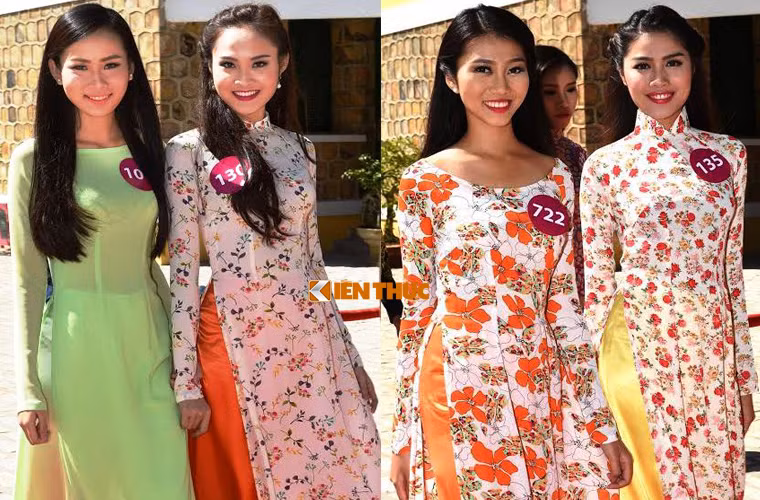 Các thí sinh Hoa hậu Hoàn vũ Việt Nam 2015 trong bộ trang phục áo dài của NTK Thuận Việt đã vinh dự trở thành những vị khách đầu tiên ghé thăm Dinh 1 ngày mở cửa trở lại sau thời gian Dinh ngưng hoạt động để sửa chữa, tôn tạo.