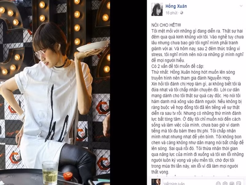 Sau khi rời nhà chung, Hồng Xuân vướng tin đồn tát Nguyễn Hợp, sau đó bị Nguyễn Hợp đánh trả dẫn đến gãy mũi. Giữa ồn ào, Hồng Xuân khẳng định mũi của cô không gãy, nhưng bị tổn thương nghiêm trọng. Chân dài phủ nhận thông tin cho rằng cô "hóng hớt muốn lên sóng truyền hình" nên tham gia đánh Nguyễn Hợp. Còn về lý do mũi bị tổn thương, Hồng Xuân giữ kín. Ảnh: Zing