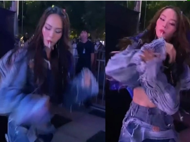 Tháng 1/2023, hình ảnh Mai Phương ngậm kẹo mút, nhảy nhót gây tranh cãi. Ảnh: Dân Trí