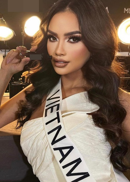 Đại diện Việt Nam được trang điểm theo phong cách Latin tông nâu, nhấn vào đôi môi dày mọng, mày và mắt. Ảnh: FBNV