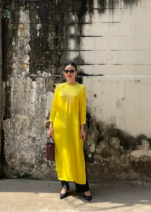 Siêu mẫu Tuyết Lan khéo léo kết hợp áo dài với kính râm.