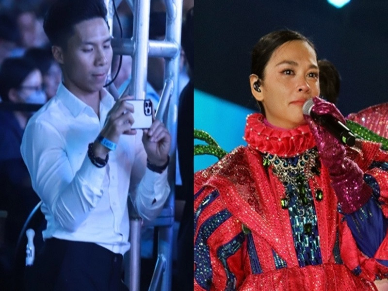 "Hoàng tử xiếc" luôn chủ động ghi lại những khoảnh khắc tỏa sáng của vợ trên sân khấu. Ảnh: Yan