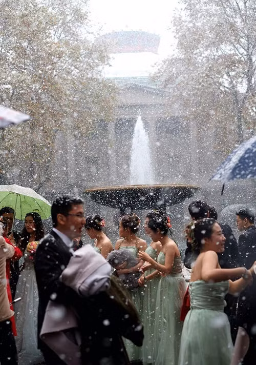 Nhìn những bức ảnh tuyết rơi trên tóc của họ, cư dân mạng bình luận: "Đây mới chính là cùng nhau cầm tay sống đến đầu bạc này".