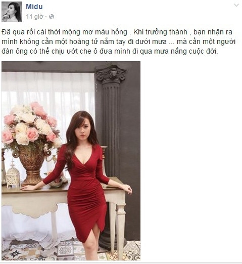Dòng chia sẻ của Midu trên trang cá nhân.