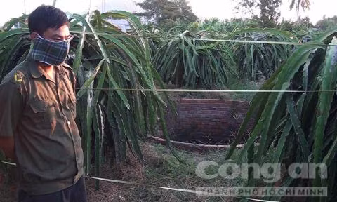 Giếng nước tưới thanh long, nơi phát hiện xác của nạn nhân (Ảnh CA.TPHCM)