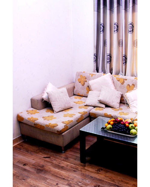 Phòng khách với bộ sofa sang trọng đắt tiền. Mặt sàn lát gỗ kỹ lưỡng.