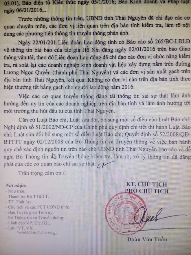 Khong co chuyen thuong Tet bang gach tai Thai Nguyen (ca truc)