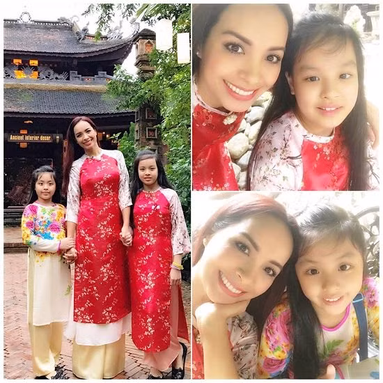 Thúy Hạnh cùng hai con gái hưởng ứng lời kêu gọi mặc áo dài trong ngày tết cổ truyền. Cả ba mẹ con rất duyên dáng, dịu dàng trong tà áo dài cách tân nền nã mong chờ ngày tết đến.