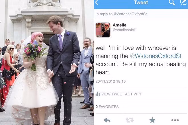 Năm 2012, Victoria Carlin thẳng thắn bày tỏ tình cảm với người quản lý Twitter của cửa hàng sách WaterstonesTCR - anh Jonathan O'Brien - bằng cách bình luận bên dưới một dòng trạng thái tại trang này. Jonathan cũng lịch sự trả lời Victoria. Từ đó, họ quen, yêu và nên duyên vợ chồng vào giữa năm 2016.