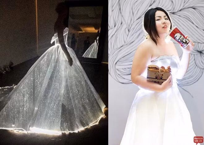 Claire Danes từng tỏa sáng tại Met Gala với bộ váy phát sáng của Zac Posen. Sine đã tự thiết kế cho mình chiếc váy phát sáng tương tự được làm từ chất liệu giấy và đèn LED. Cô khoe: "Chỉ với 99 Baht (tương đương 94.000 đồng), bạn đã có thể sở hữu nó".