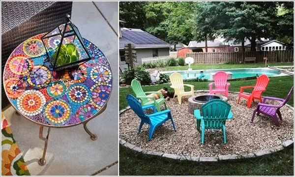 Làm đẹp cho đồ dùng Một chiếc bàn trà với đủ sắc màu bắt mắt hay chỉ đơn giản là tận dụng sơn thừa để sơn lại những chiếc ghế nghỉ cho khoảng sân trước nhà cũng đủ để mang lại nhiều niềm vui cho những ngày đầu thu.