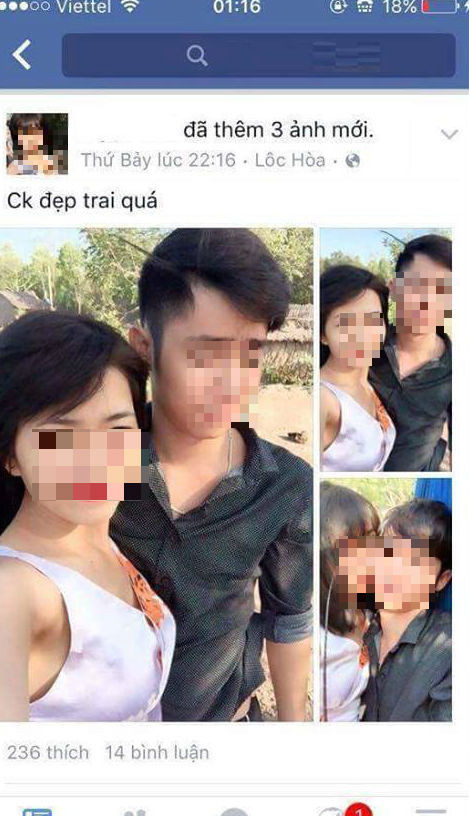 Khoảnh khắc tình cảm của cặp đôi, thậm chí còn khen chồng đẹp trai trên facebook (Ảnh: Beat.vn).