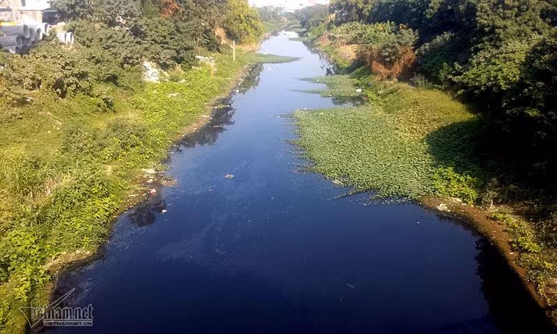 Nhánh sông này dẫn ra sông Đáy cách đó gần 3km.