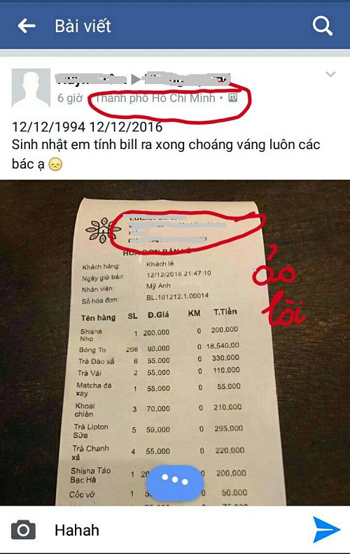 Một cư dân mạng tự nhận là chủ nhân của tờ hóa đơn đăng đàn kêu than vì chơi bóng cười quá đắt đỏ.