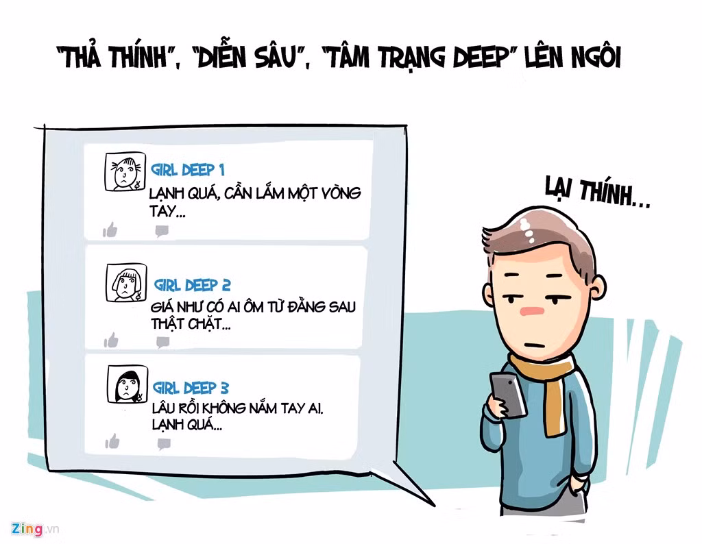 Không khó để bắt gặp các câu nói mùi mẫn, dòng trạng thái "sâu sắc" trên mạng.