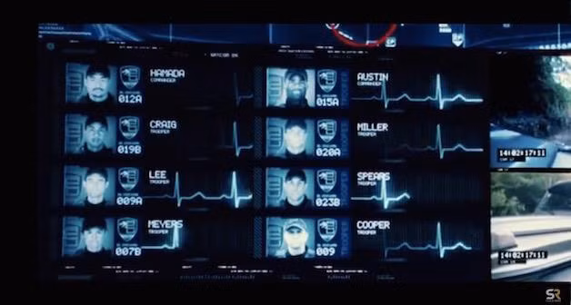 Hình ảnh trên là điện tâm đồ của các binh sĩ đang bị theo dõi, cụ thể hình ảnh hai người vị trí đầu bên phải và gần cuối bên trái có tần số nhịp tim y chang nhau. Trên thực tế xuất hiện hai người có tần số nhịp tim trên điện tâm đồ giống nhau là điều vô cùng hiếm gặp. Thế nhưng lỗi sai lại xuất hiện khá nhiều trong bộ phim này.