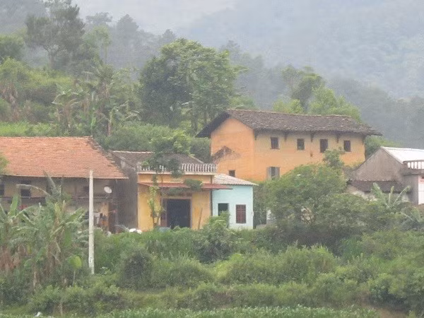 Giờ đây đã len lỏi giữa những nhà trình là những ngôi nhà làm bằng vật liệu xây dựng kiểu hiện đại.