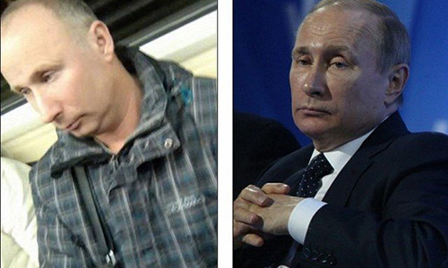Người đàn ông có khuôn mặt giống hệt Putin (trái) và Tổng thống Vladimir Putin (phải).