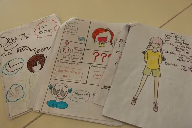 Học sinh lớp 7, trường Wellspring (Hà Nội) trình bày quan điểm về giới tính. Ảnh: Quyên Quyên.