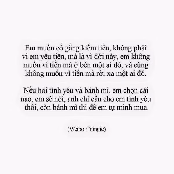 Tình yêu không phụ thuộc vào tiền bạc.