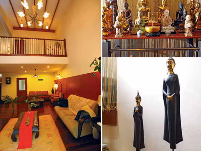 Căn nhà được đánh giá mang đậm màu sắc thiền. Những bức tượng Phật bài trí ở mọi nơi.