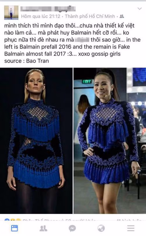 Một tín đồ sành thời trang đã đăng tải những dòng chia sẻ thẳng thắn, nhằm đá xoáy bộ cánh của Thu Minh không phải là hàng chính hãng.