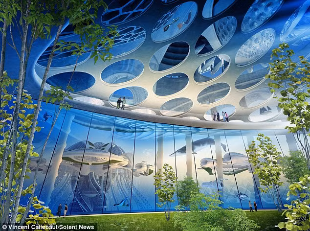 Bên trong các tòa nhà chọc trời dưới nước là các công trình như nhà ở, văn phòng, nhà kho, phòng thí nghiệm, trang trại, vườn cây xanh,…