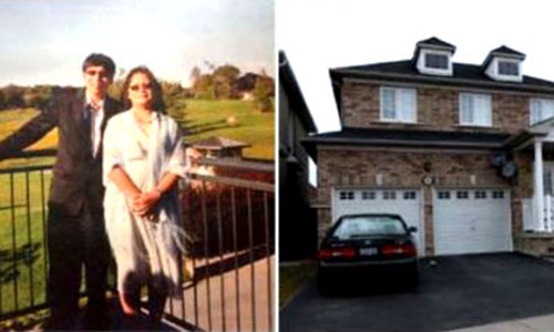 Ông Hann và bà Bích - cha mẹ của Jennifer Pan; bên phải là căn nhà của họ ở số 238 Helen Avenue. Ảnh chụp từ trang web của báo Toronto Life.