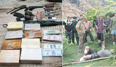 Tang vật của vụ án và đối tượng buôn bán ma túy bị bắt giữ.
