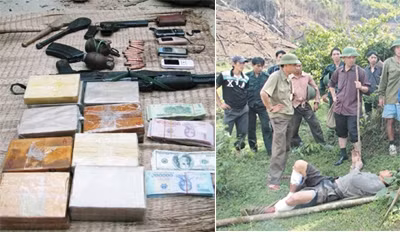 Tang vật của vụ án và đối tượng buôn bán ma túy bị bắt giữ.