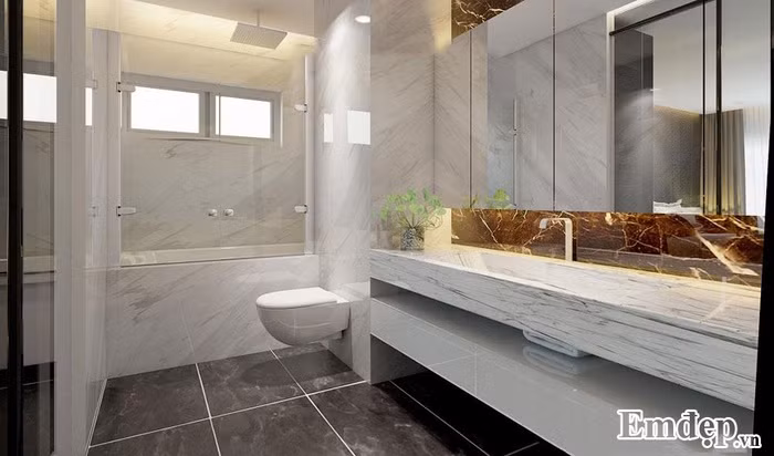  Khu vực vệ sinh: Khu vệ sinh với thiết kế hiện đại không kém gì ở những nơi sang trọng như của nhà hàng, khách sạn.