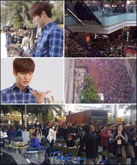 Khi tới Trung Quốc ghi hình quảng cáo, Lee Min Ho bị hàng nghìn fan bủa vây. Thậm chí một nhân viên trong ê kíp chương trình hôm đó còn tiết lộ, Lee Min Ho khi ấy cố gắng vào nhà vệ sinh của sân bay để "giải quyết nỗi buồn", nhưng vì độ cuồng nhiệt của người hâm mộ quá lớn, cuối cùng tài tử này phải gọi cảnh sát giúp đỡ mới có thể làm cái việc mà ai cũng được làm.