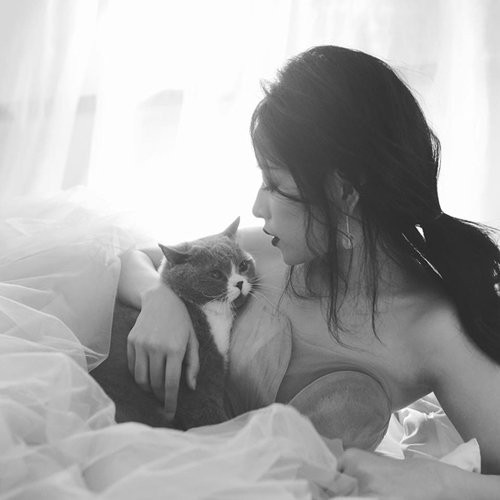 Chi Pu chia sẻ bức ảnh mặc váy gợi cảm ôm chú mèo cưng trên giường: “Puxam loves mom the most” (Puxam yêu mẹ nhất).