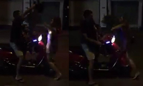 Vo cam mu bao hiem danh chong giua pho dung Ngay gia dinh