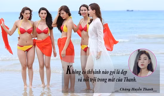 Ở phần thi trang phục bikini, Chúng Huyền Thanh đánh giá cả ba đội đều không có thí sinh The Face nào nổi bật, đẹp lộng lẫy trong mắt cô.