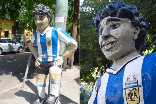 Bức tượng nham nhở này được dựng lên để tôn vinh sự nghiệp huy hoàng của huyền thoại Diego Maradona.