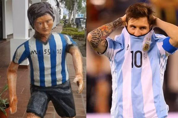 Có lẽ tác giả bức tượng này đã ghi dòng chữ "Messi 10" để đề phòng trường hợp mọi người không nhận ra đây là siêu sao số một của Barcelona và tuyển Argentina hiện nay.